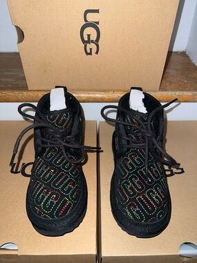 UGG Kids Black Boots with Multicolor Logo Stitching